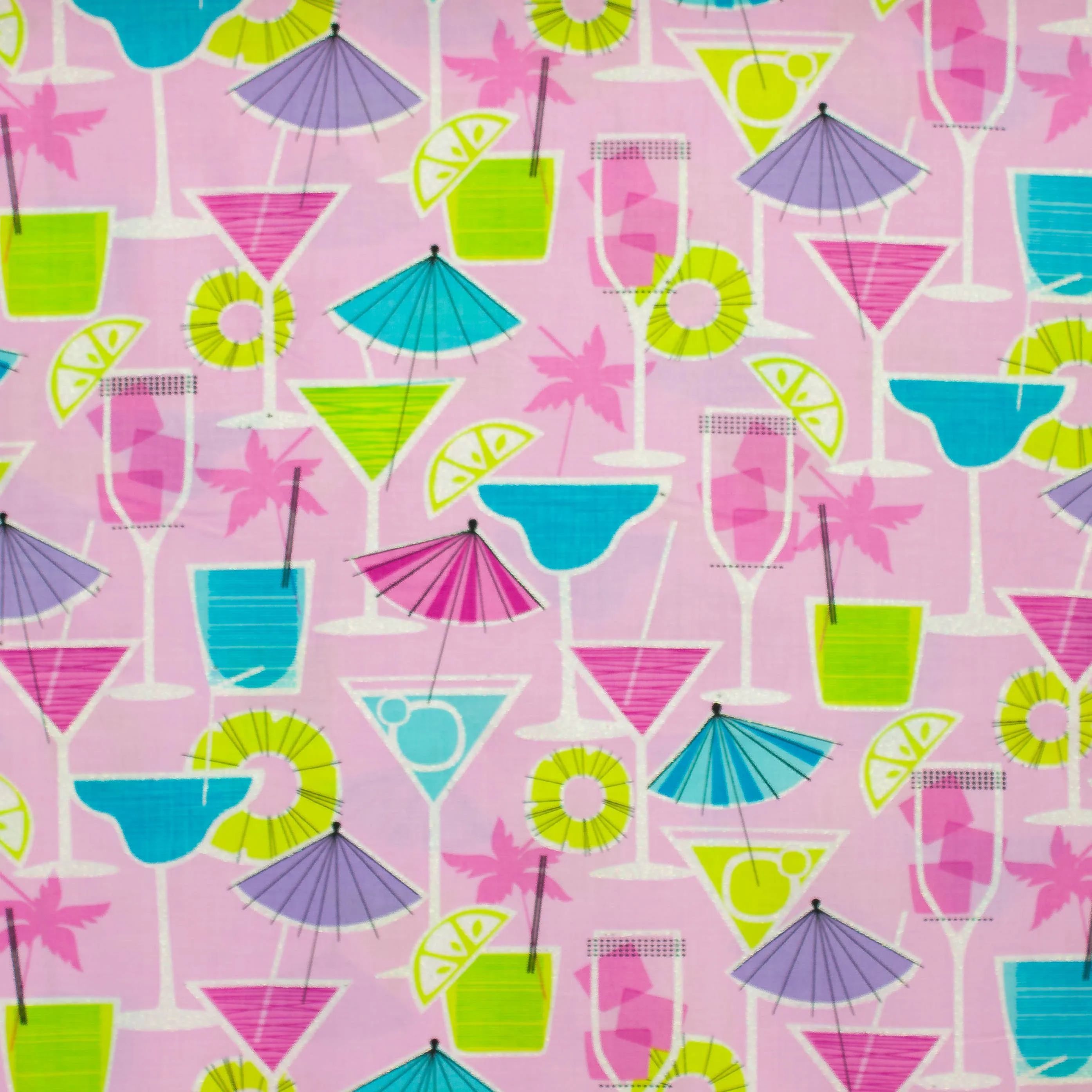 Katoen roos met cocktailglazen met glitter